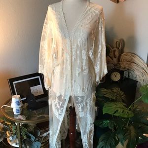 Bohemian White Kimono Duster Dizzy Lizzy Beach Lace Sexy Romantic FINAL SALE